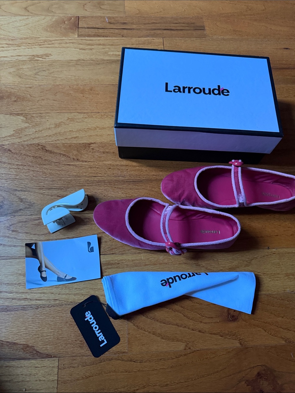 Larroude Rose Pink Suede Mary Jane Flats - Picture 1 of 5
